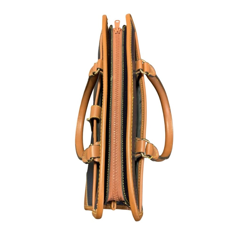 Dooney & Bourke Pebble Grain Navy Tan Leather Hand Shoulder Bag Brass Hardware - Picture 5 of 11